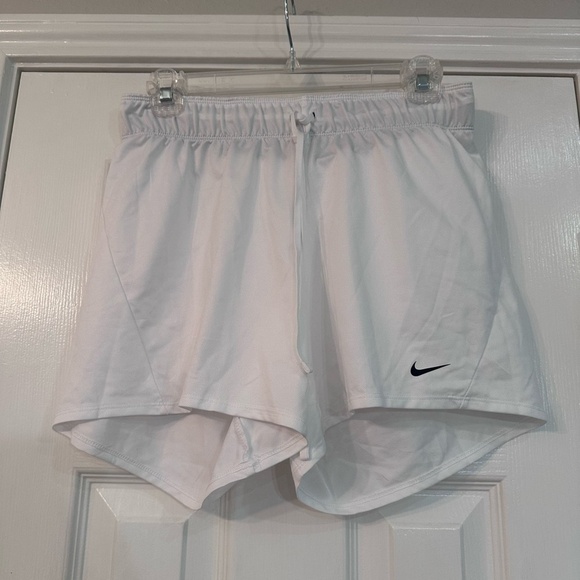 Nike Women's White Athletic Shorts with Black Logo - Picture 1 of 5